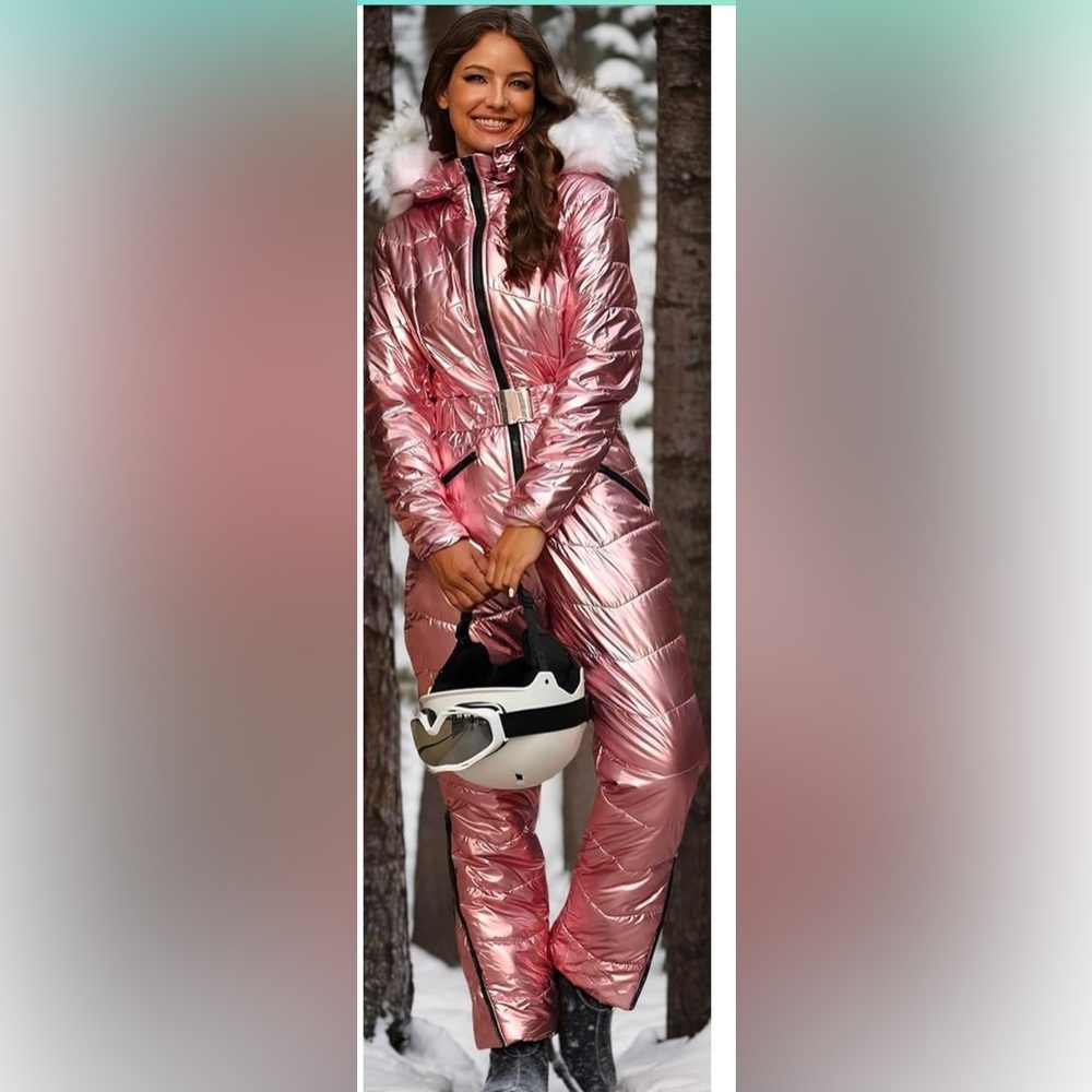 Metallic Pink Jumpsuit with Fitted Silhouette and High Collar‼️SOLDOUT‼️🚨